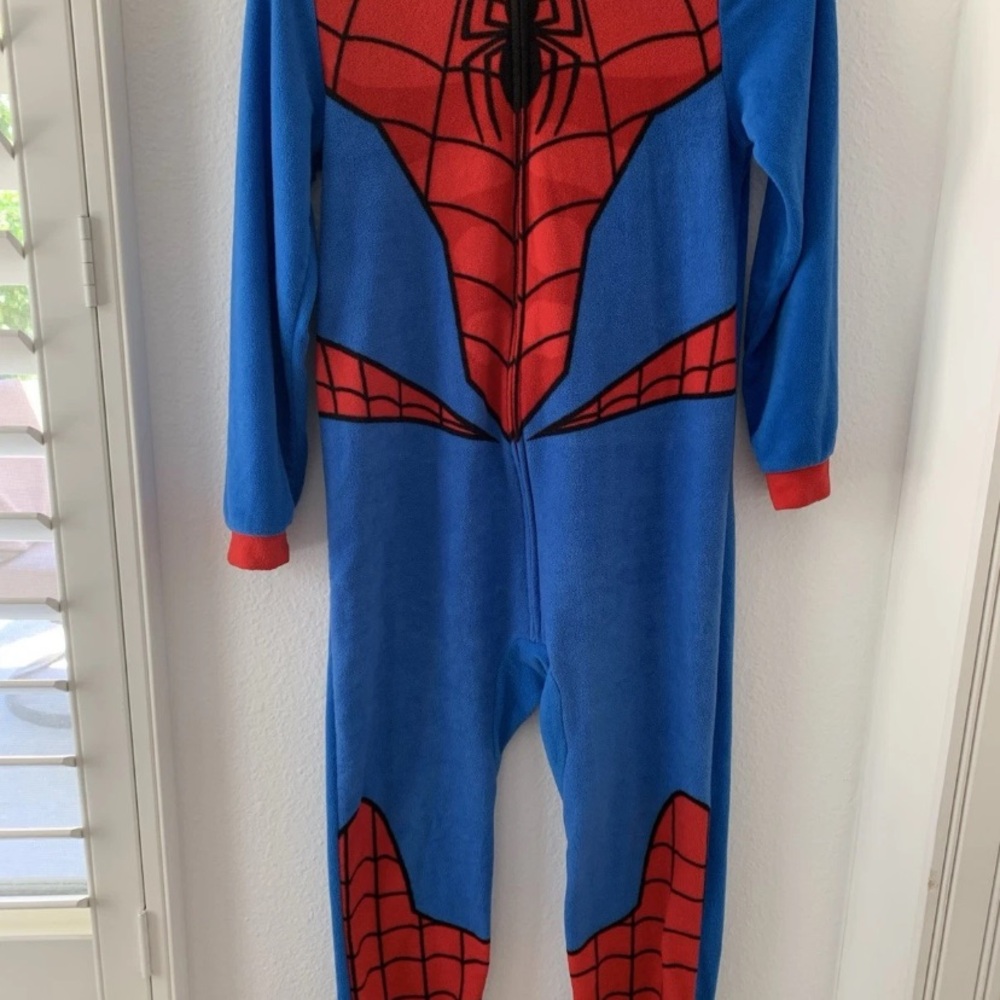 Marvel Spider-Man Superhero Kids Hooded Union Suit Fleece Costume Pajamas 10/12 - Picture 16 of 16